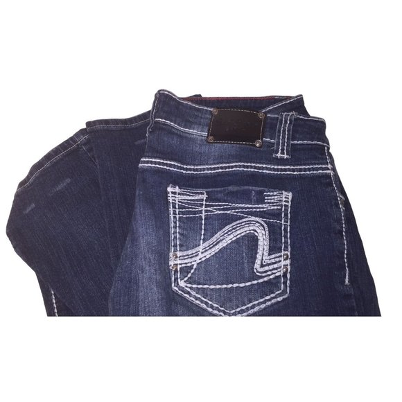 Vintage RED RIVET Dark Blue Wide Ankle Jeans with Contrasting white Threads - Si - Picture 4 of 9